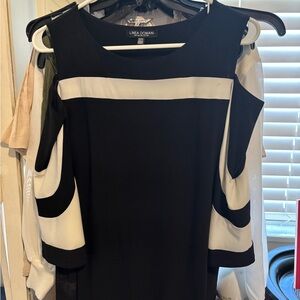 Linea Domani Black and White Cold Shoulder Top